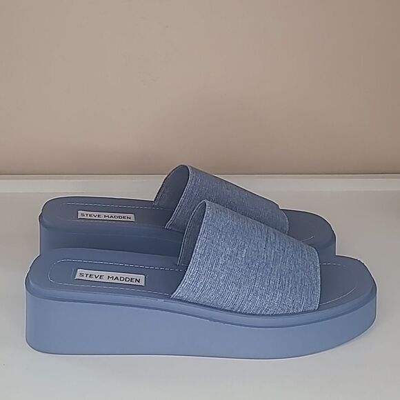 Steve Madden Gimmee Platform Wedge Sandal In Denim Various Size 8.5 - Picture 7 of 14